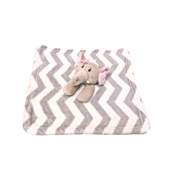 Baby Elephant Security Blanket Toy 12" Tusks Gray Plush Pink White Embroidered - Picture 15 of 16